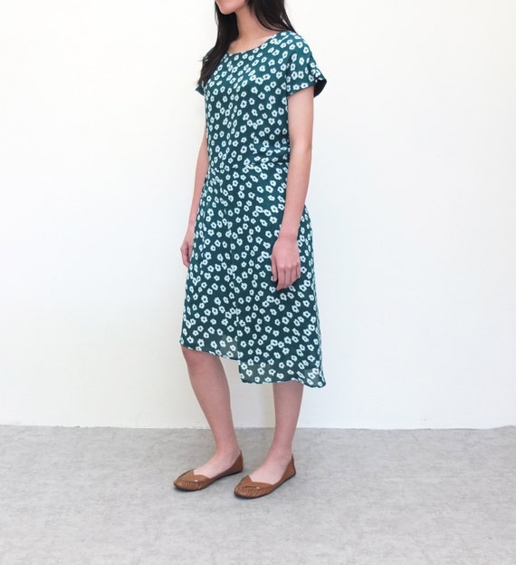 forest green floral dress with flyaway layer piece