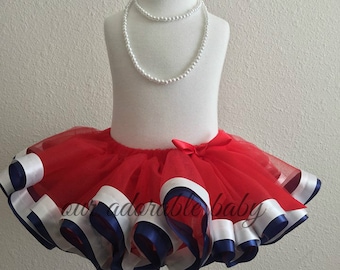 4th of July Tutu | Toddler Tutu | Princess Baby Tutu | Red Ribbon Tutu | Mother Daughter Tutus | Navy Toddler Tutu