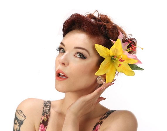 Rock Rockabilly 50s Pin Up Lily Hair Flower Fascinator Clip 3446