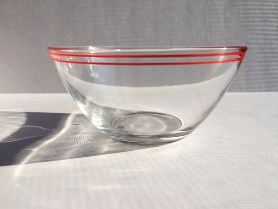 Vintage Arcoroc France Clear Glass Bowls With Red Banding So