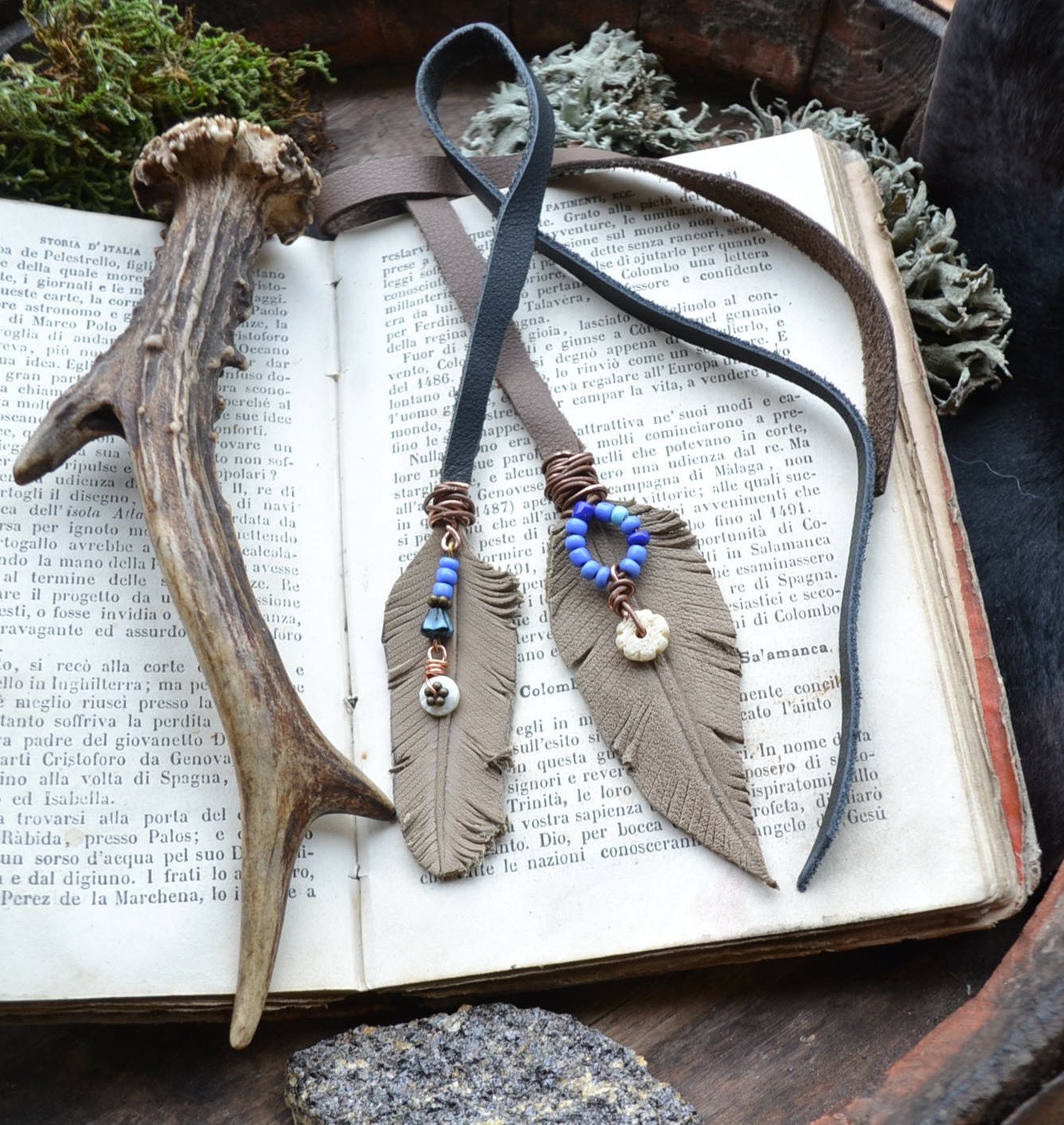 Handmade bookmark Leather bookmark leather feather bookmark