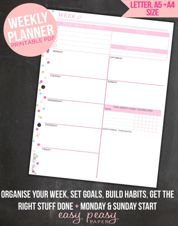 weekly planner undated printable weekly by indigoprintables