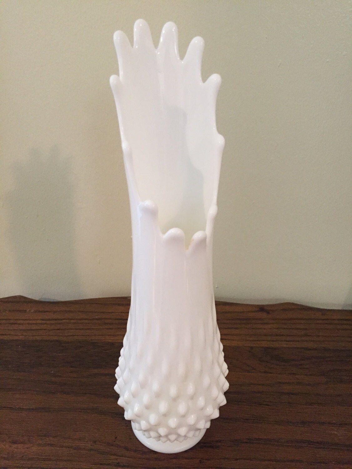 Vintage White Hobnail Milk Glass Swung Bud Vase