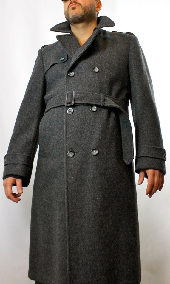 Items similar to London Fog Long Dark Grey Wool Men Trench Coat Winter ...