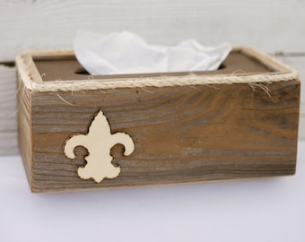 Le Fleur de Lis Tissue Kleenex Box Cover Holder Bathroom French Country Decor Made From Upcycled Wood Rustic Shabby Chic