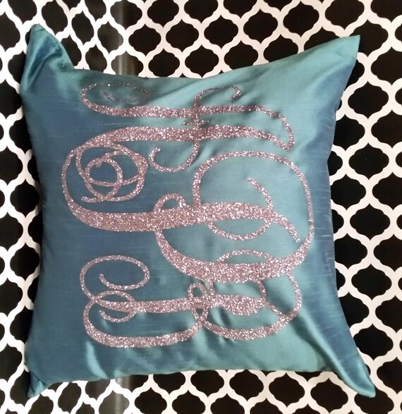 Items similar to Monogram Glitter Throw Pillow Cover on Etsy