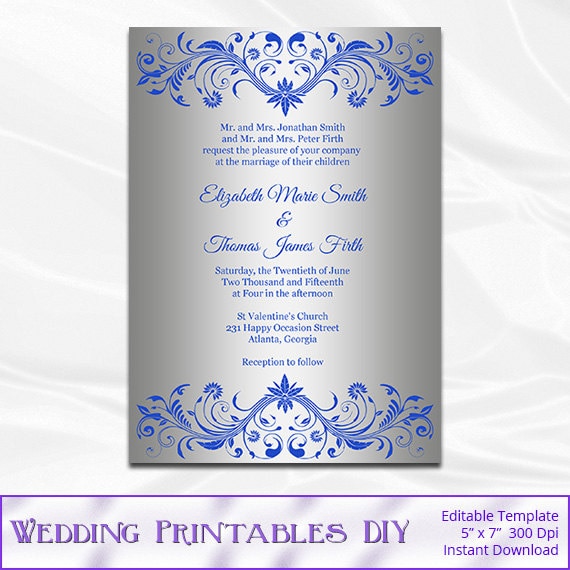 Royal Blue Weeding Invitations Templates 7