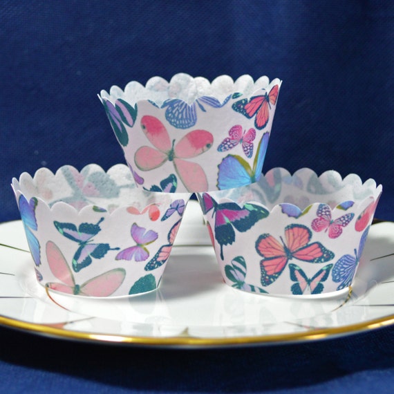 Edible Cupcake Wrappers Pink Butterfly Chintz x 12 Wafer Paper Rice