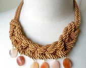 Braided Necklace With Brazilian Agate / Rope necklace with stones / Stone Necklace / Natural Stones Necklace / Brazilian Agate Necklace