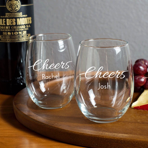 Cheers Engraved Stemless Wine Glass 15oz Party Favor