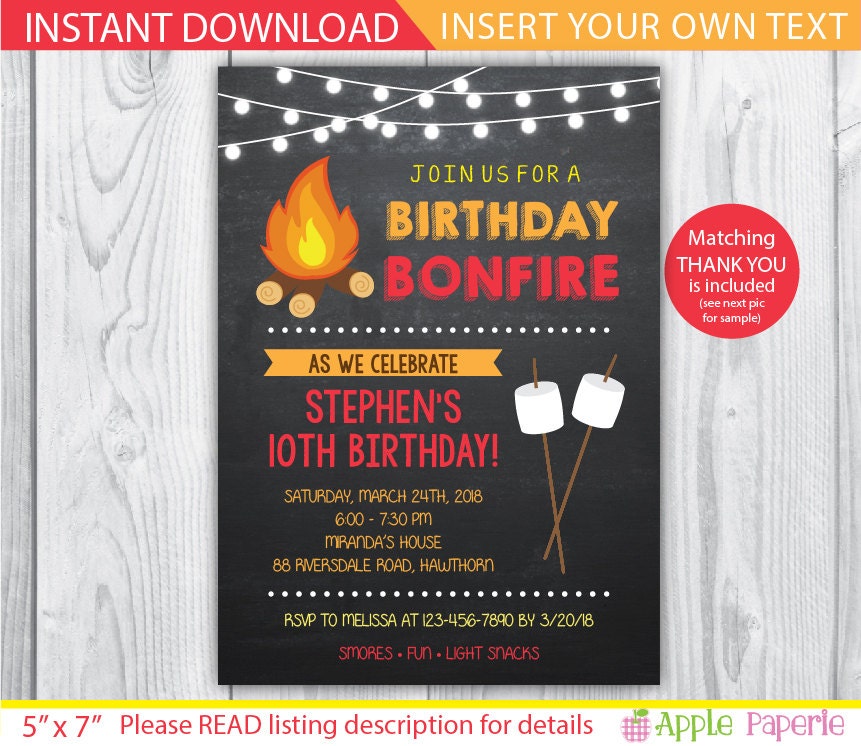 Bonfire Party Invitations Free Printable 1