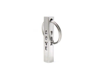 Love You More, Aluminum Bar Keychain, Love Keychain, Personalized Keychain, Custom Keychain, Hand Stamped Keychain, Rectangle Bar Keychain