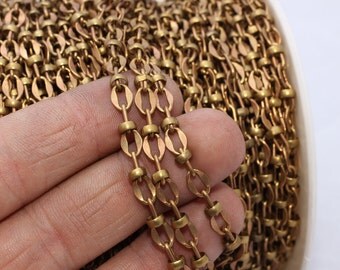 6,6 Feet Raw Brass Bar Chain (5x7mm) Satellite Chains - Soldered Chains - Brass Chains - Rolo Chains - Brass - KJ21