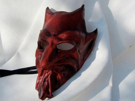 Demon Mask Devil Red Leather Horn Costume Cospaly Larp 1307
