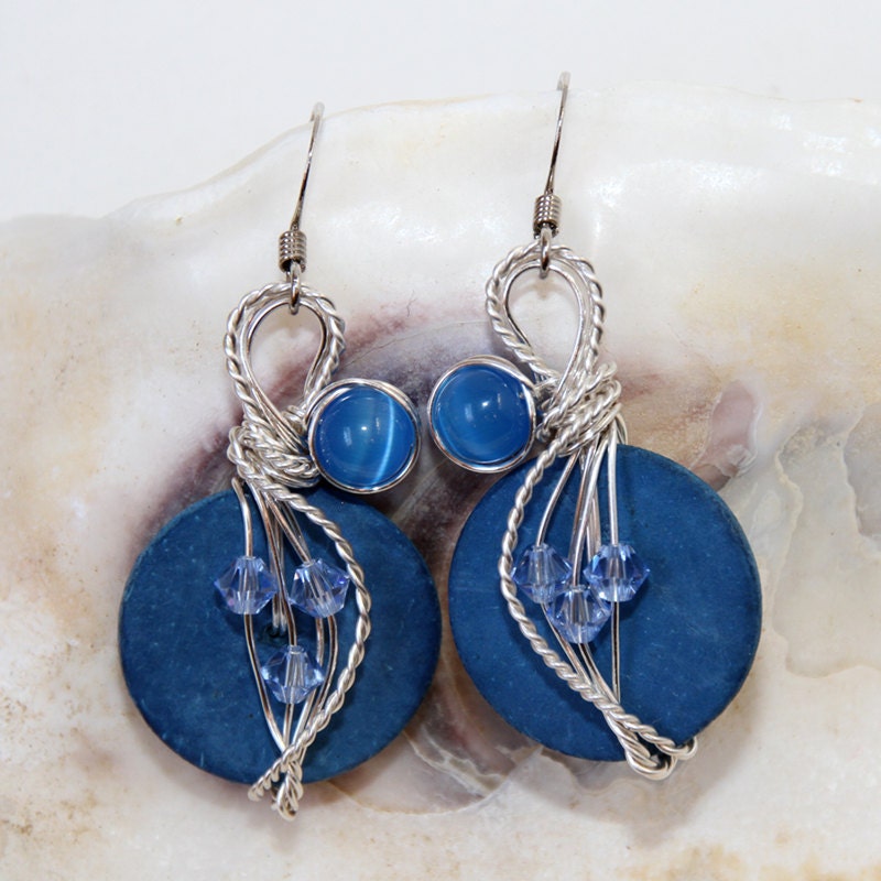 Blue Dangle Earrings Big Blue Earrings Crystal Jewelry Blue