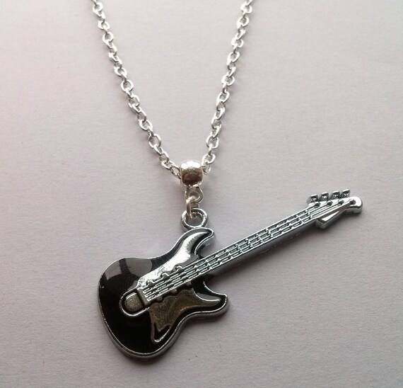 Long Silver Guitar Necklace Electric Guitar Necklace Bass