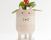 White Tripod Fox Planter - Snow Fox Plant Pot - Handmade Ceramic Studio Pottery