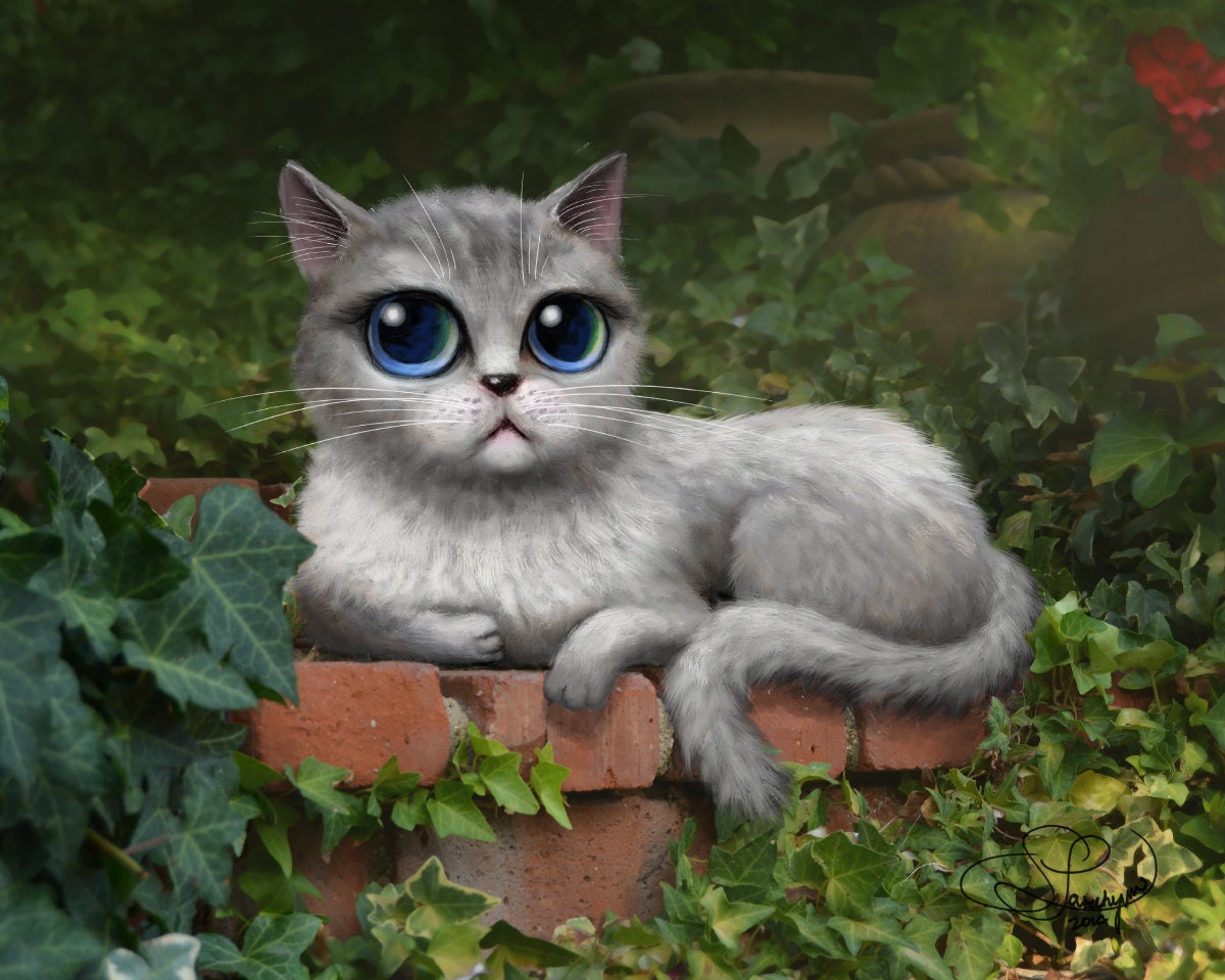 Bigeyed cat print Margaret Keane inspired by SarahSpringStudio