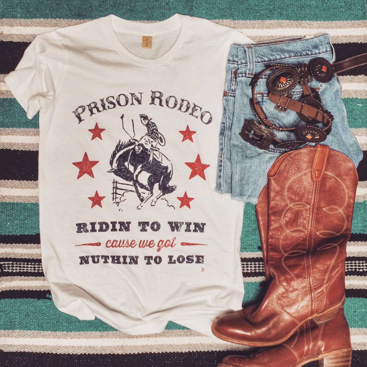 prison rodeo graphic tee ridin to win cause we got nuthin to