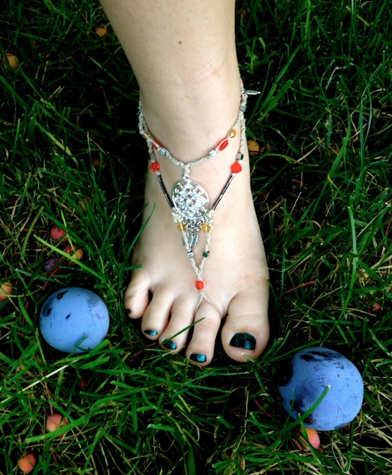 Phoenix Fire hemp barefoot sandals by FossilFyryn on Etsy