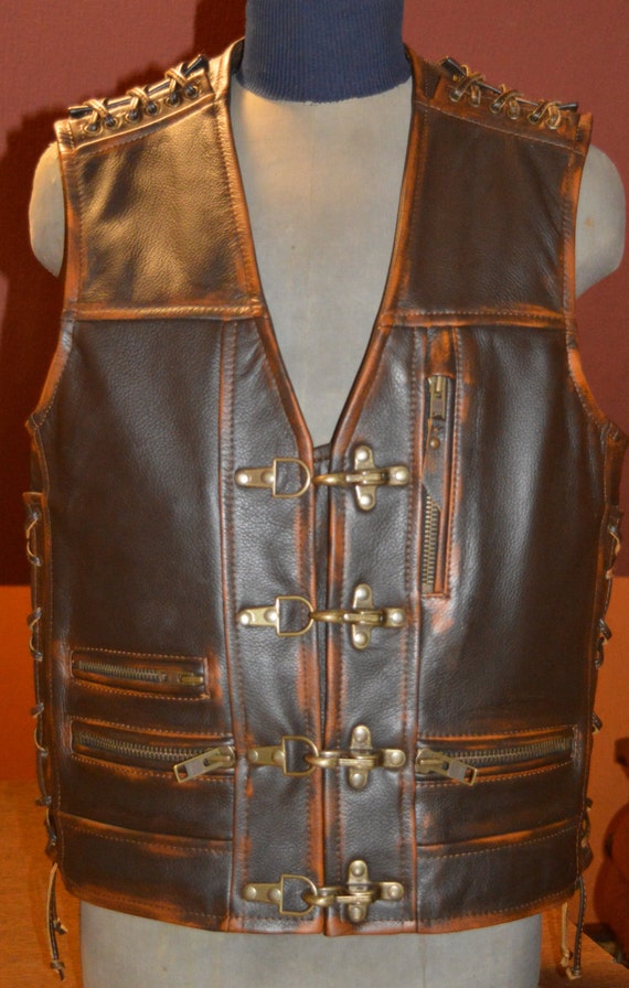 Handmade. Motorcycle vest genuine leather-16mm brown.