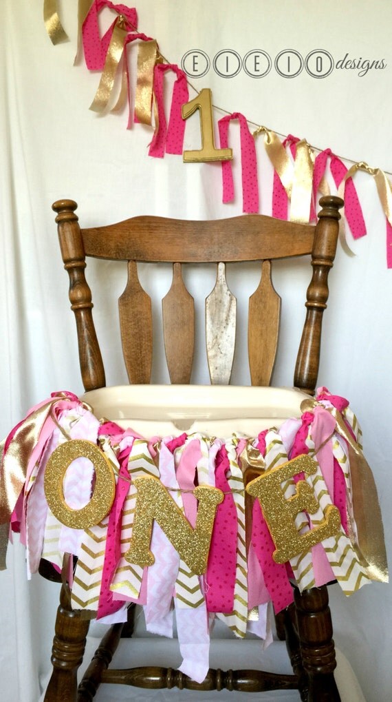 PINK & GOLD birthday high chair banner Princess party