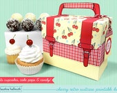 retro cherry cake pop and cupcake box - holds cookies, candy, party treat and favor box, printable PDF kit - INSTANT download