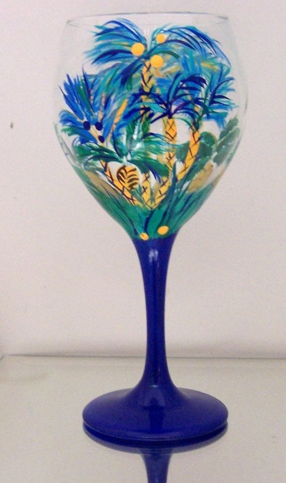 Items similar to Tommy Bahama Palms Blueberry Hill Wine Glass on Etsy