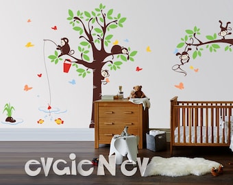 Playing Monkeys Wall Decal - Nursery Wall Decals, Acrobatic Monkey Nursery Decal and Baby Nursery Sticker - PLMG060