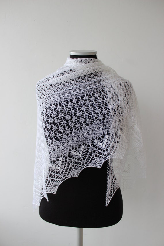 White Lace Shawl Hand Knitted Wedding Shawl Estonian By Laceforyou 1163