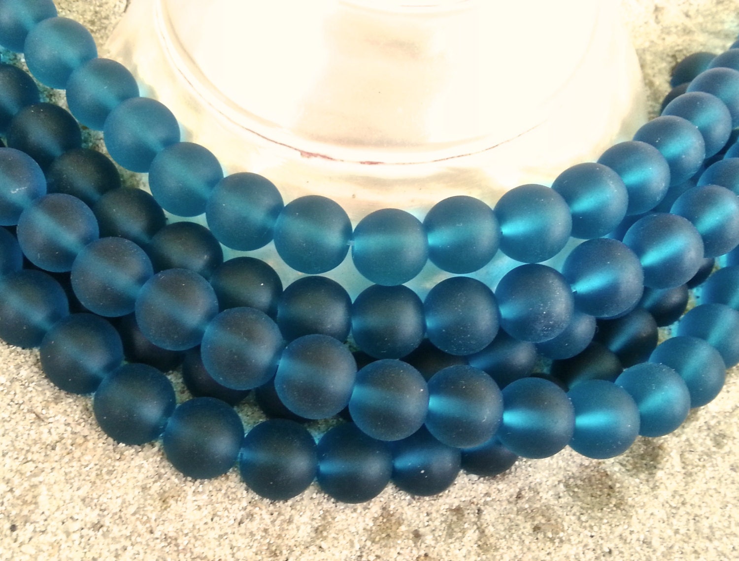 Sea Glass (Seaglass) Beads 10mm Teal Center Drilled Round Bottle