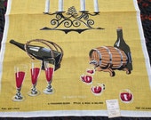 Vintage Kitchen Bar Towel, Unused with label, Wine Theme, NOS,  Irish Linen Dish Tea