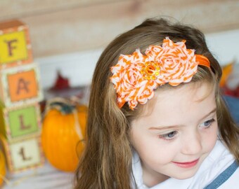 Orange Flower Headband, Thanksgiving Headband, Fall Headband, Baby Headband, Flower Headband, Shabby Flower Headband, Orange Headband