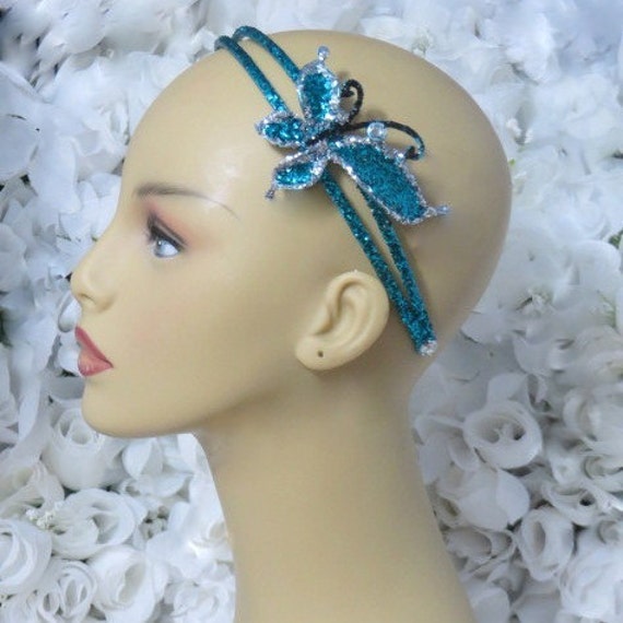 Glitter Headband Blue Headband Butterfly by AVCustomDesigns