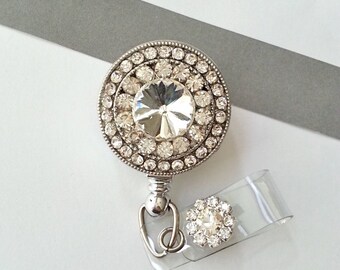 ID Badge Holder Rhinestone Bling ID Badge Reel with Rhinestone Accent