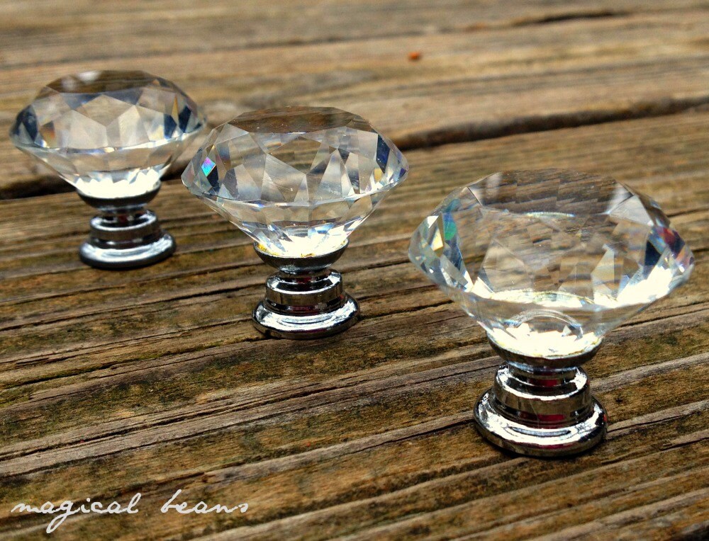 Clear Glass Knob Vintage Inspired Diamond Cut Crystal Pull