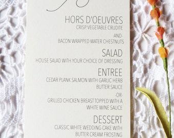 Printed Wedding Menu Card, Modern Wedding Menu