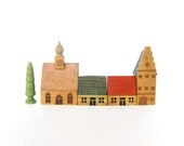 Set of 5 VINTAGE WOODEN TOYS - Old German children's toy wooden miniatures / child's nursery room toy / houses, church, tree Set of 5 VINTAGE WOODEN TOYS - Old German children's toy wooden miniatures / child's nursery room toy / houses, church, tree