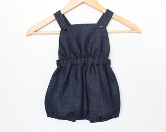 Baby romper overalls - blue denim - unisex