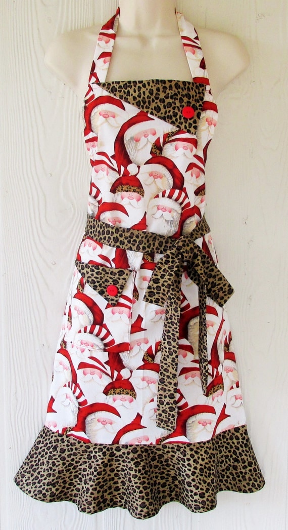 christmas apron santa claus leopard print retro christmas apron santa claus leopard print retro