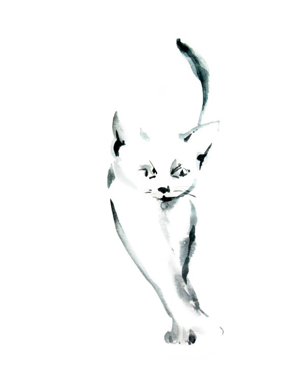  Minimalist  Cat  Ink Painting Art  Print Cat  Art  by 