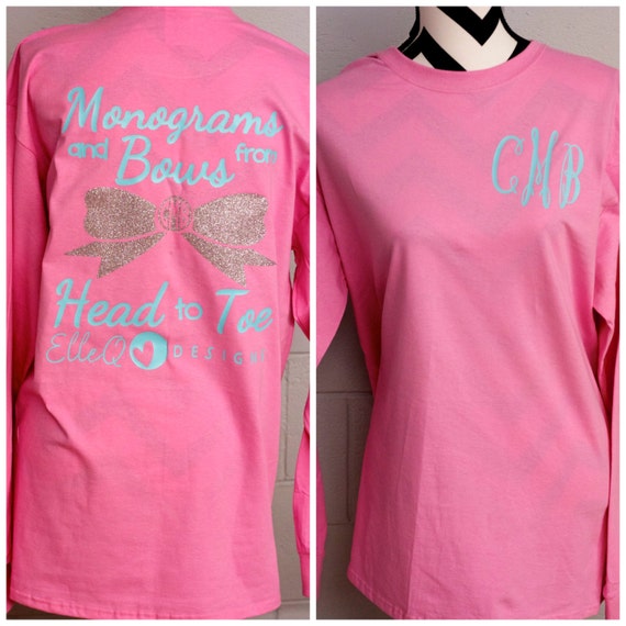 Monograms And Bows Monogrammed Long Sleeve Shirt. By Elleqdesigns