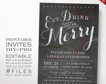 Christmas Invitation Template - Winter Chalkboard Holiday Party Invitation - Printable DIY Christmas Party Invitation Editable Holiday Event