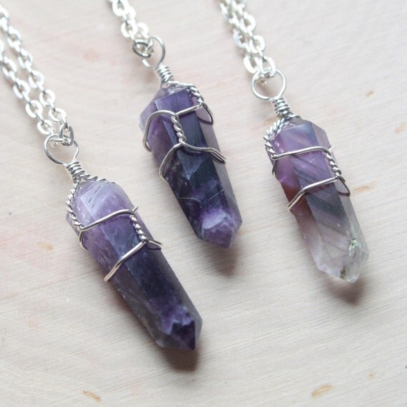 Amethyst Necklace Wire Wrapped Pendant Amethyst Point by mokamoon