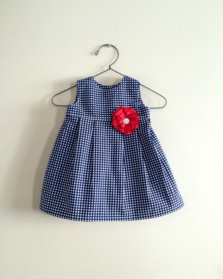 Dark Blue Gingham Baby Dress 0-3m 3-6m or 6-12m Navy