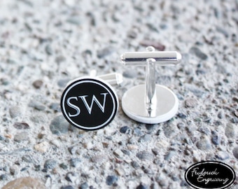 Personalized Initial Cufflinks - Custom Engraved Men's Wedding Gift - Two Tone Cuff Links - CF-01