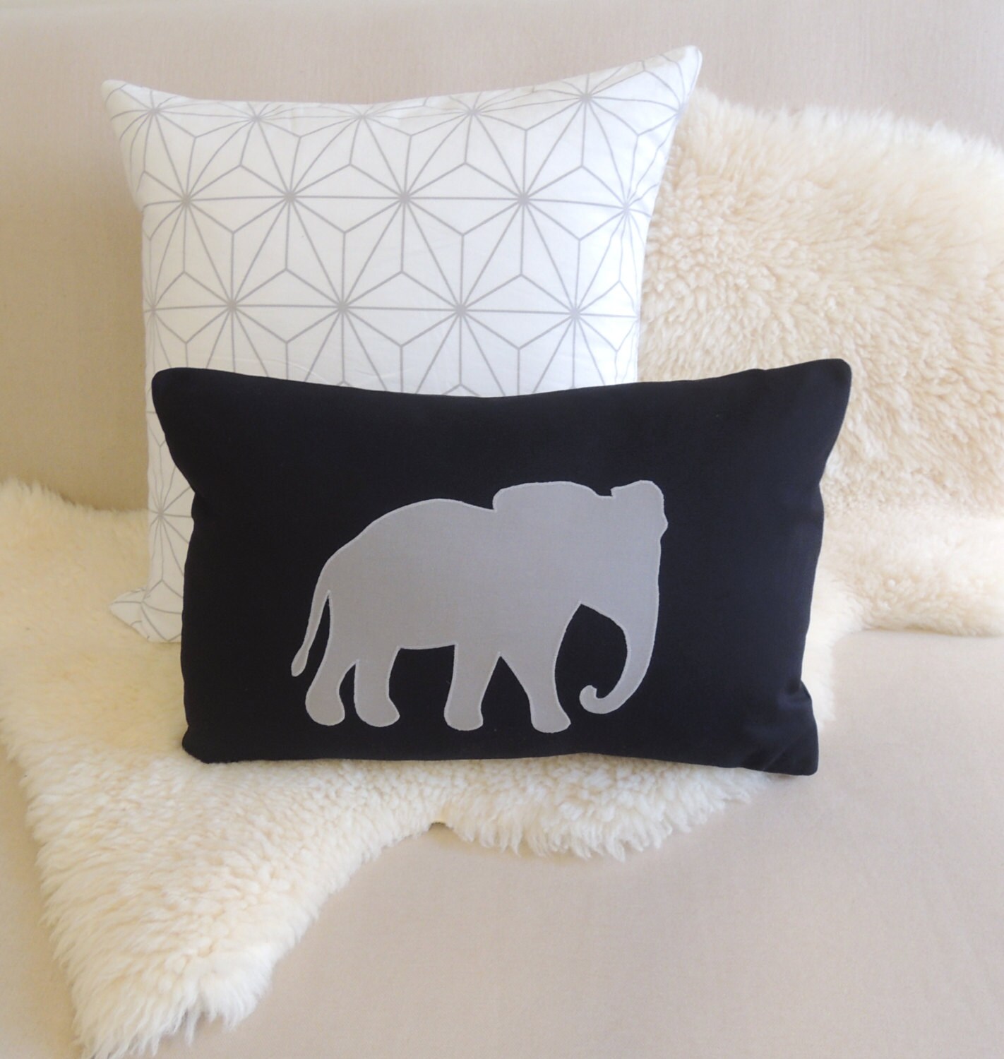 Elephant Pillow Cover Modern Black & Gray Elephant by VixenGoods