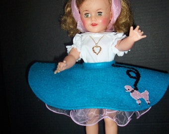 Vintage Repro 1950s 9pc Poodle Skirt/Shoes Outfit Made to Order for Ideal P-90 14" or P-91 16" Toni and 15" or 17" Vinyl Shirley Temple Doll