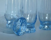 Vintage JUICE GLASSES | Light Blue with Swirl Foot | Set of Four | 1980s