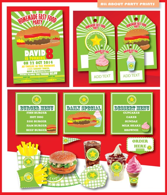 Instant Download Homemade fast food party by AllAboutPartyPrints